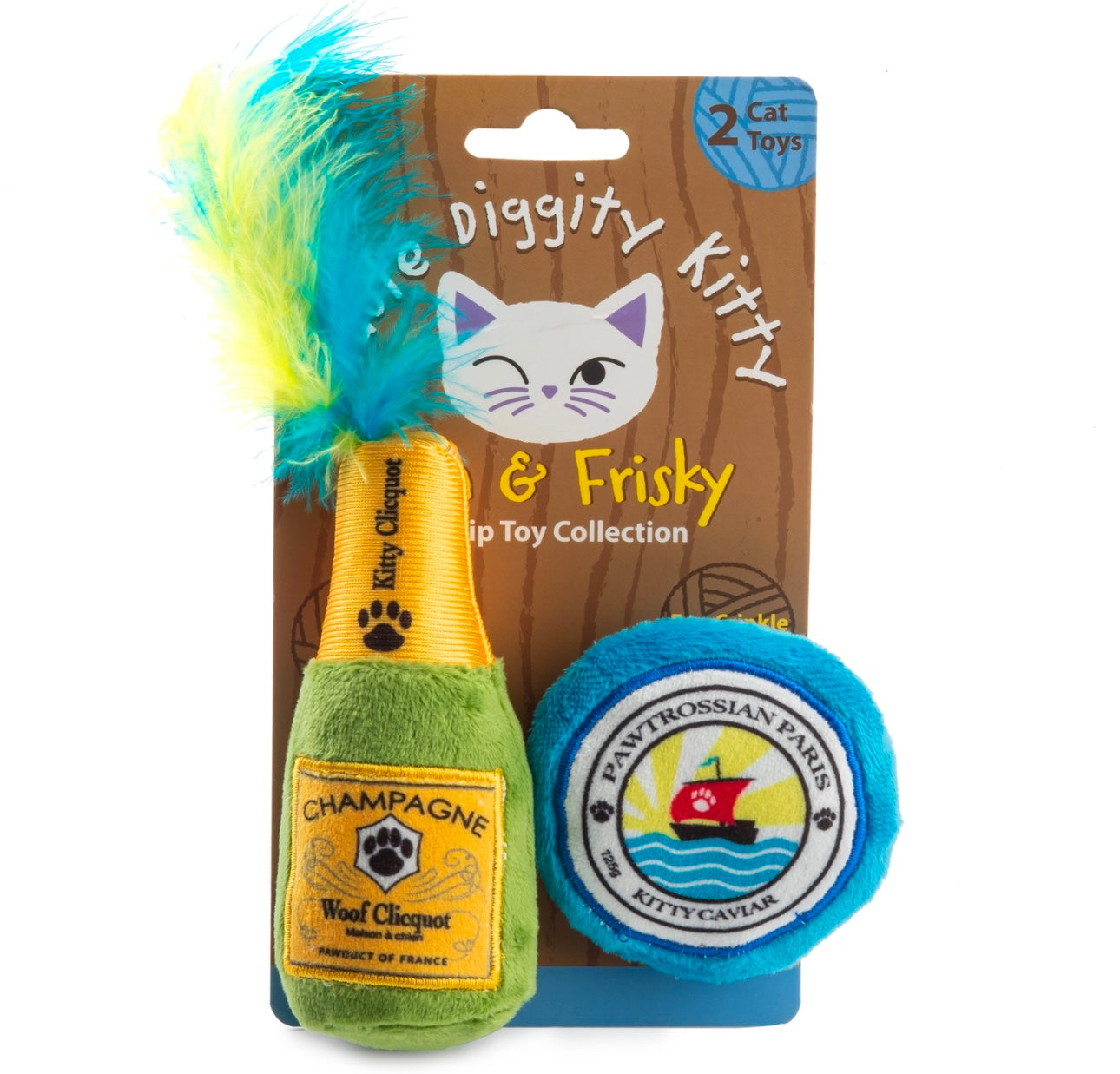 Haute Diggity Kitty Catnip Infused Champagne and Caviar Plush Set of 2